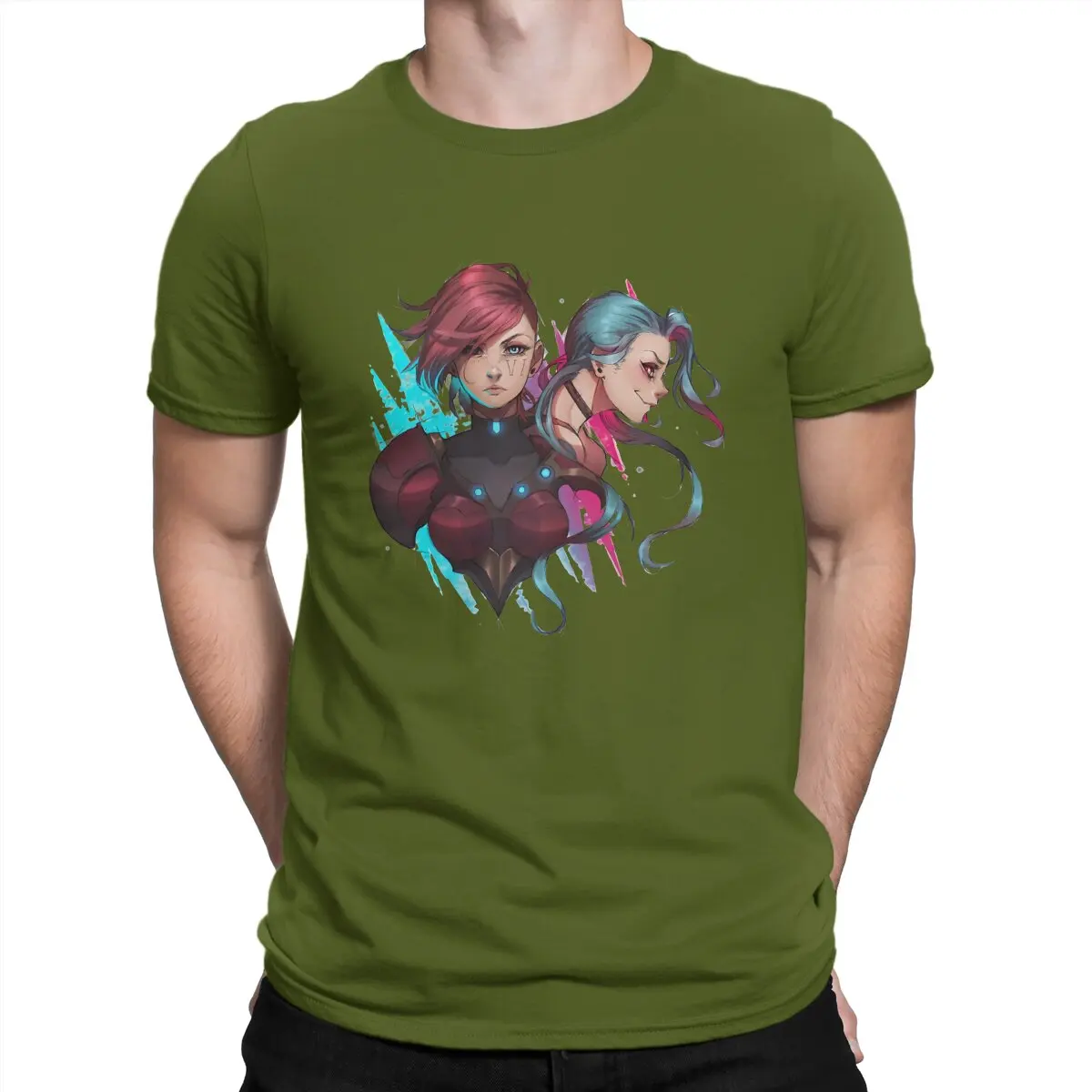 Camiseta Arcane League Of Legends LOL Game para hombre VI y Jinx, camiseta distintiva, ropa urbana gráfica hipster