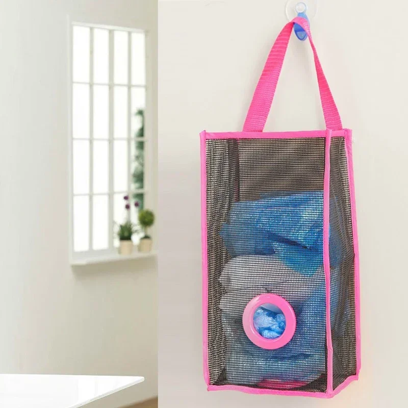 

Wall Mount Trash Mesh Bag Easy To Extract Grocery Storage Plastic Bag Reusable Hanging Garbage Bags Kitchen Organizer Container