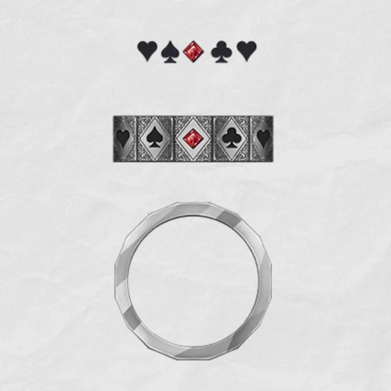 Poker card ring, men's trendy square, red heart, spade, and peach ring, high-end original design 4
