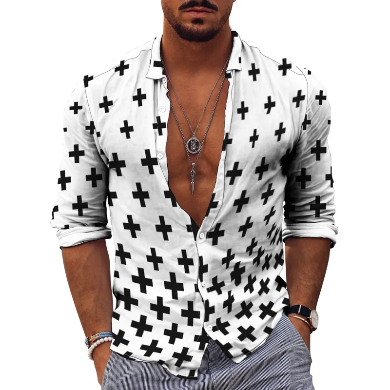 Spring Autumn 3D Print Dot Gradient Top Fashion Party Wear Cardigan Single Breasted Casual Daily Men's Lapel Long Sleeve Shirt