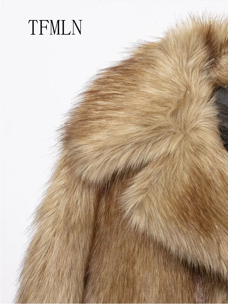 Vintage Women Faux Fur Cropped Coats 2025 Autumn Winter Causal Notched Long Sleeve Chic Jackets Retro High Street Solid Outwear