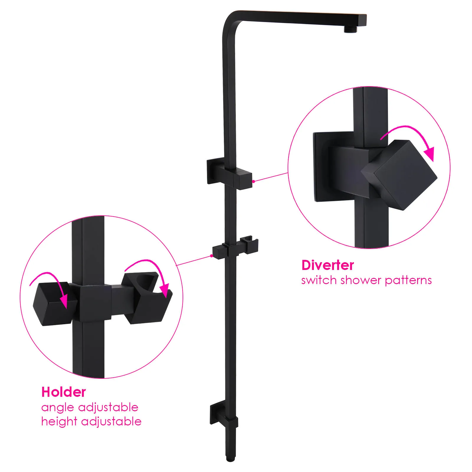 **Sydney Stock** KYLINS Black 8/10/12/16'' Square Rain Shower Head Hand Held Sliding Rail 2 In 1 Wall Arm Diverter Set WELS