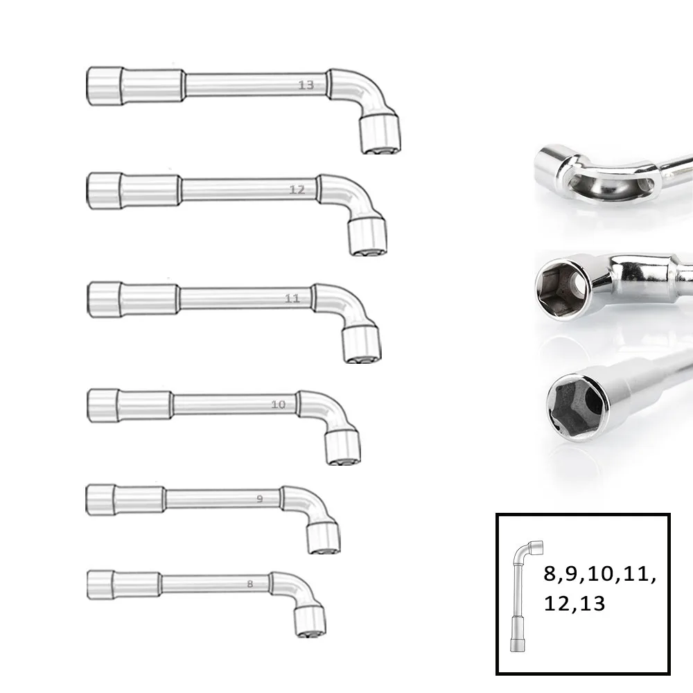 6PCS 8-13mm L-Type Socket Spanner Set Pipe Sleeve A Set of Keys Wrench Double End Multitools Mirror Polish