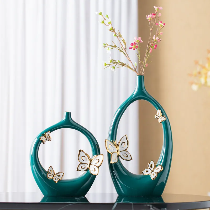 

Simple Ceramic Vase Artificial Flower Arrangements Ornaments Home room Desk Furnishing Craft Office Table Figurines Decoration