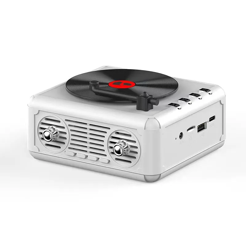 レトロ ポータブル CDプレーヤー Bluetooth FMラジオ ホワイト ポータブルfmラジオ,CDプレーヤー,ミニレトロスピーカー