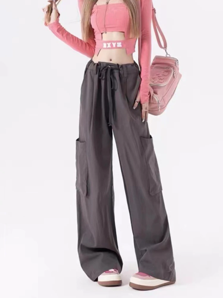 

Женская одежда, Новинка Весна 2023, женские брюки, широкие брюки, комбинезон на шнуровке с карманами, уличная одежда, женская одежда