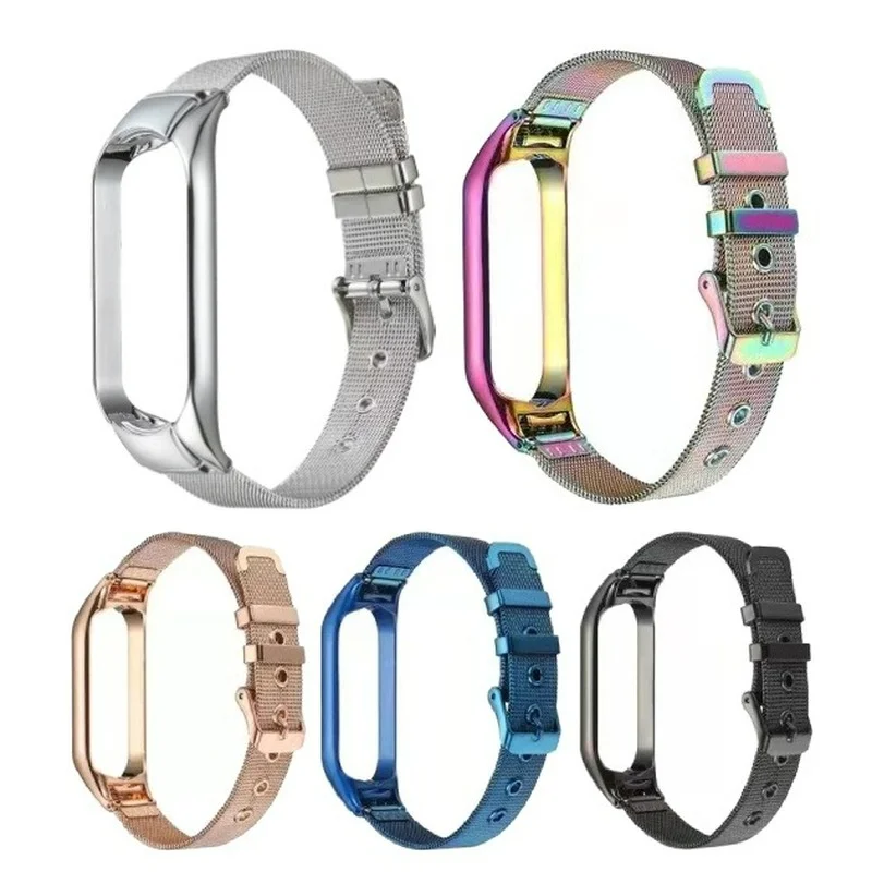 Metal Strap For Xiaomi Mi Band 7 6 5 Stainless Steel Replacement Band For Miband 3 4 5 6 Metal Buckle Wristband Bracelet