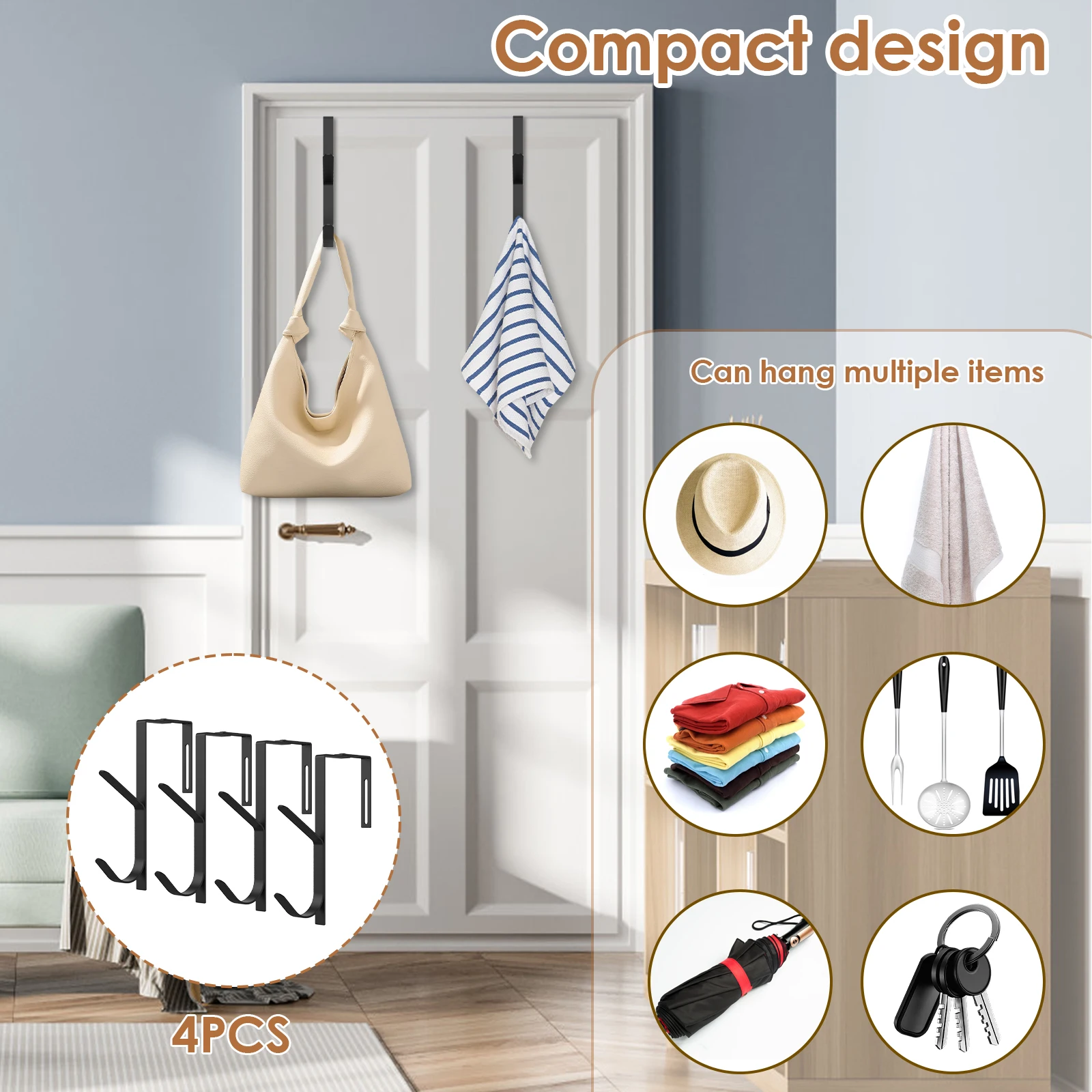 Metal Adjustable Over Door Hooks for Bathroom Kitchen Organization