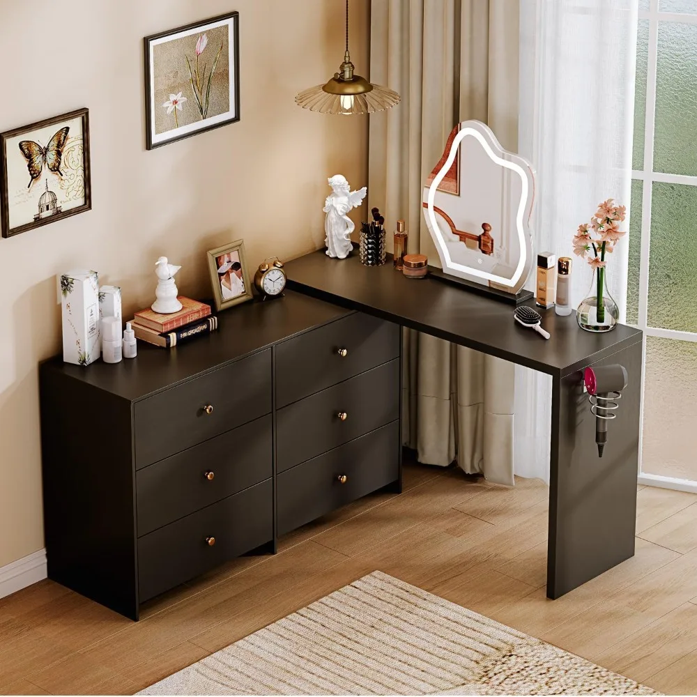 

Modern corner dressing table with LED mirrors and 6 spacious drawers, cabinet, expandable, free shipping