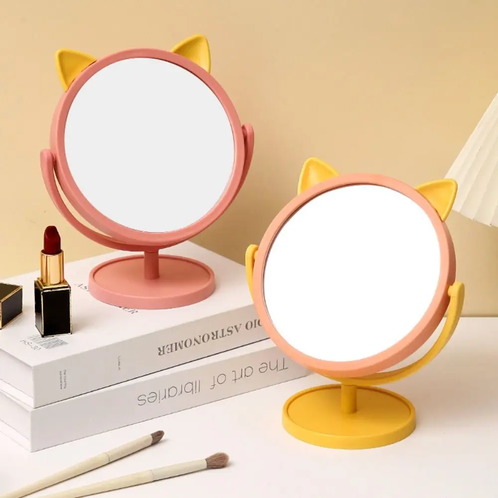 

Cartoon Desktop HD Vanity Mirror Cat Ear 360 Rotation Makeup Princess Mirror Cute Multifunctional Single Side Makeup Mirror