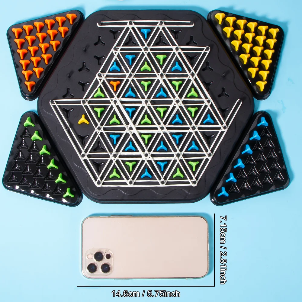 New！Geometry Chain Chess Puzzle Triangle Chess Desktop Game Rubber Band Training Family Interaction for Children Birthday Gift 2