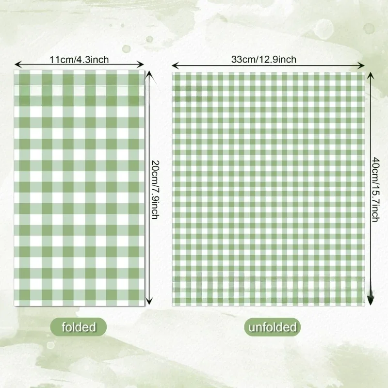20pcs/Pac 33*40cm Green Checkered Wedding Long Tissue Paper Party Disposable Decorative Tissue Paper Colorful Placemats