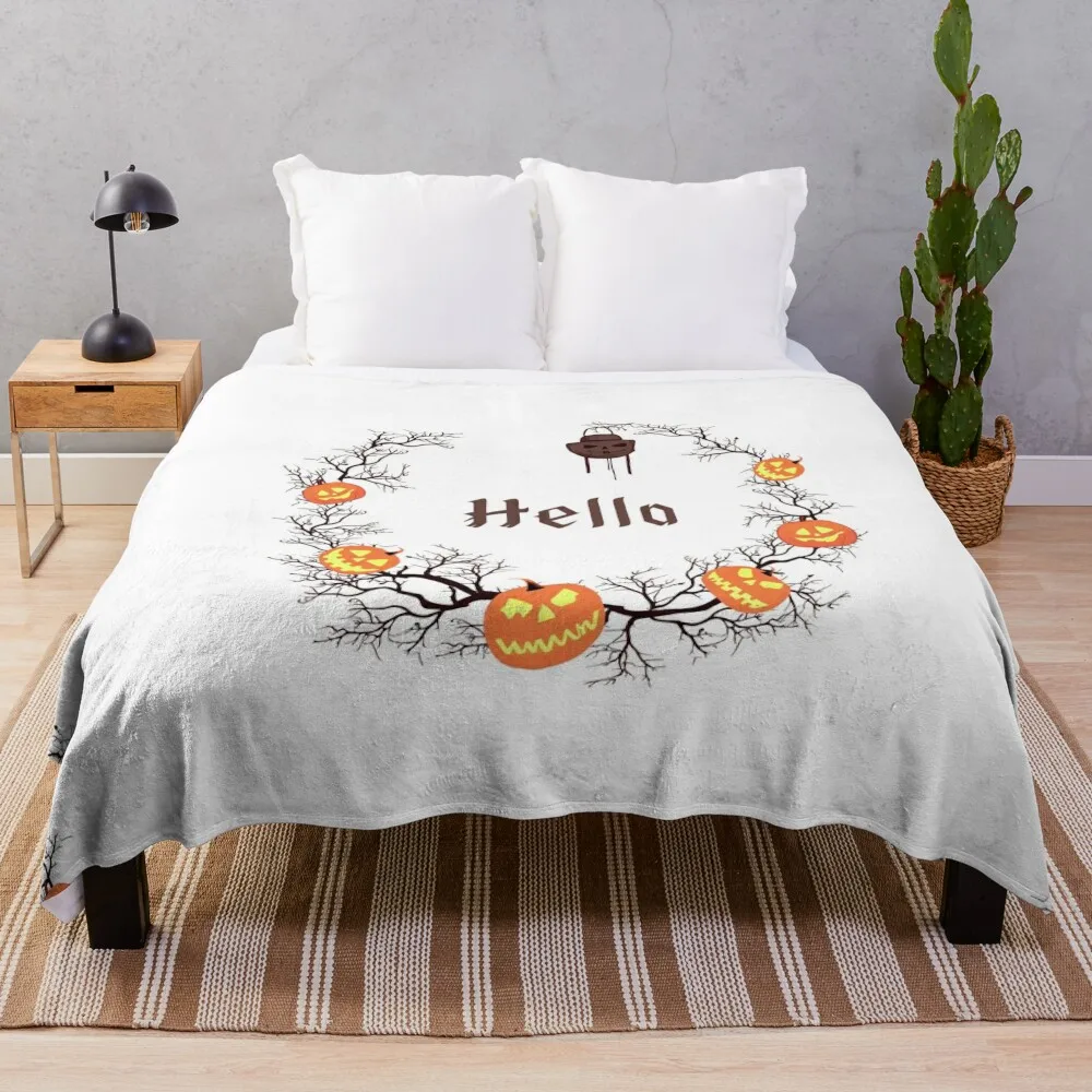 

Decoration of Branch and Pumpkins: Hello Halloween Throw Blanket warm blanket for winter Travel Blanket Blanket Luxury