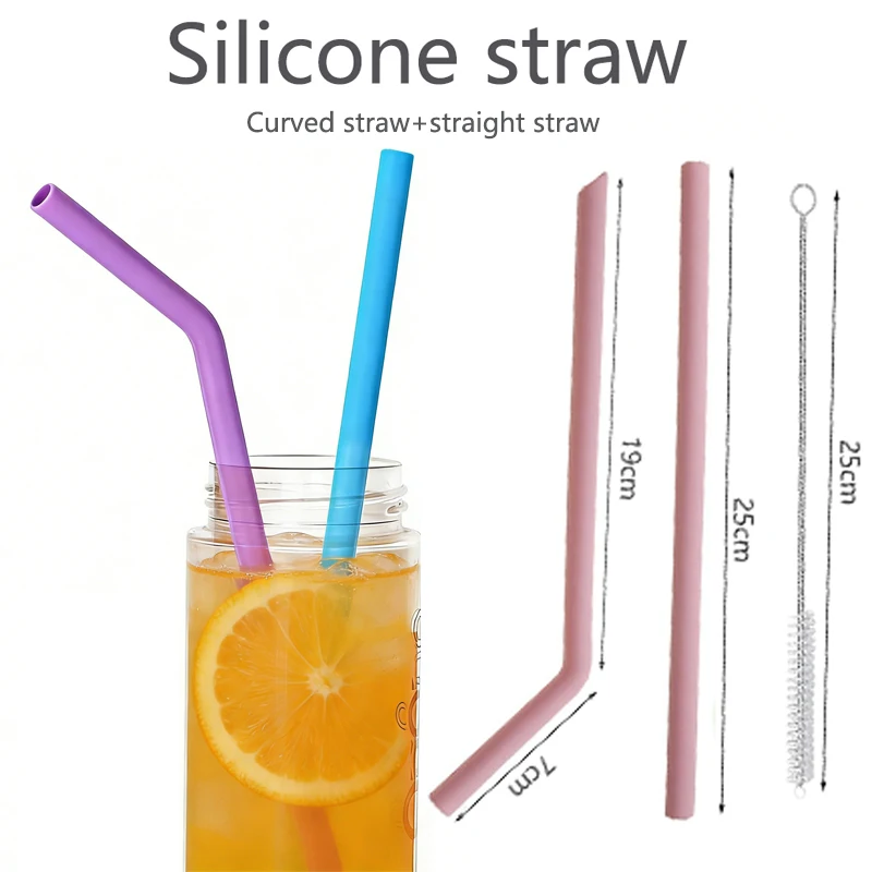 Versatile 3-Piece Reusable Silicone Straw Set with Cleaning Brush