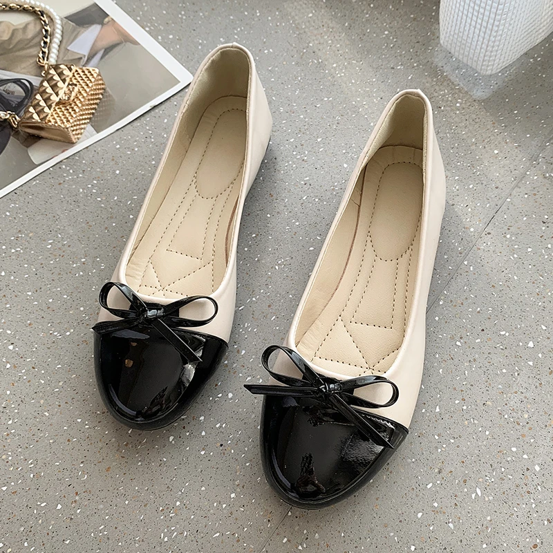 Cap-Toe Patent Leather Ballet Flats round toe non slip cute shoes  Comfort Bowknot Ballerina  ladies shoes on sale elegant shoes 4