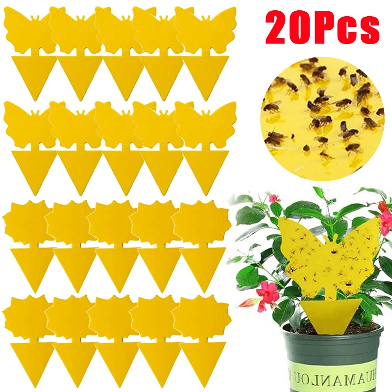 2/20Pcs Sticky Insect Trap Double-sided Yellow Butterfly Shape Plastic Insect Sticky Board Flying Trap Catcher Garden Supplies