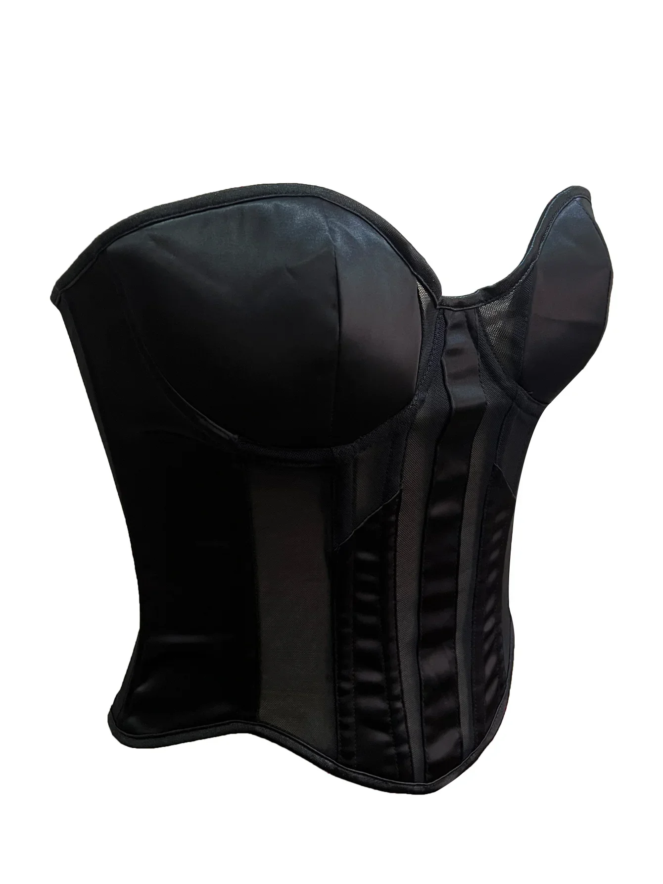 HeyDearY Elegant Black Strapless Corset with Satin and Mesh Design for Sexy and Versatile Styling