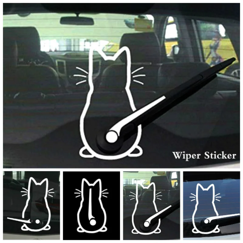 1pc Funny Car Sticker Moving Tail Cat Car Sticker Window Wiper Decals Rear Windshield Sticker Door Window Creative Decals