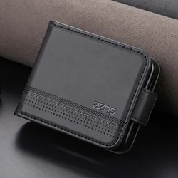 Leather Wallet Phone Case with Card Holder & Kickstand - Shockproof Back Cover for Galaxy Z Flip5 (Black)
