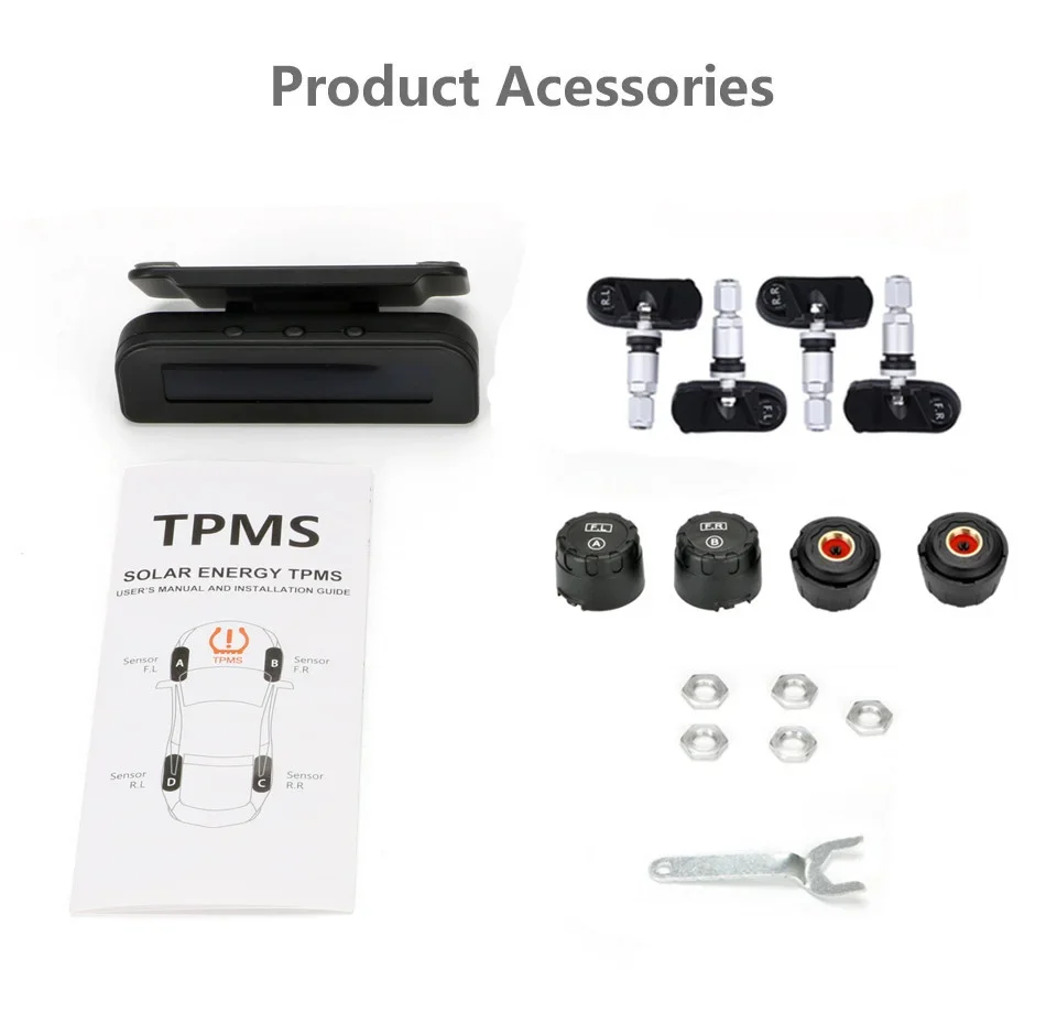 Car Tire Pressure Monitor Car Tire Pressure Sensor Smart Car TPMS Solar Power Digital LCD Screen Display Wireless 4 tire Monitoring System Auto Security Alarm Tire Pressure Sensor
