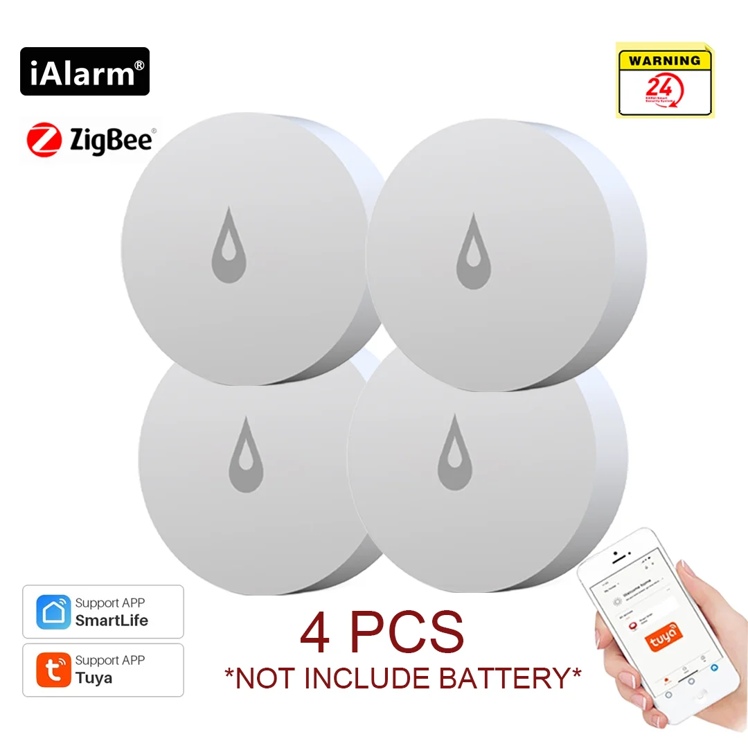 

iAlarm 4PCS ZigBee Water Leak Detector Flood Immersion Sensor SW02 Linkage Alert Overflow IP68 Alarm Security Protection