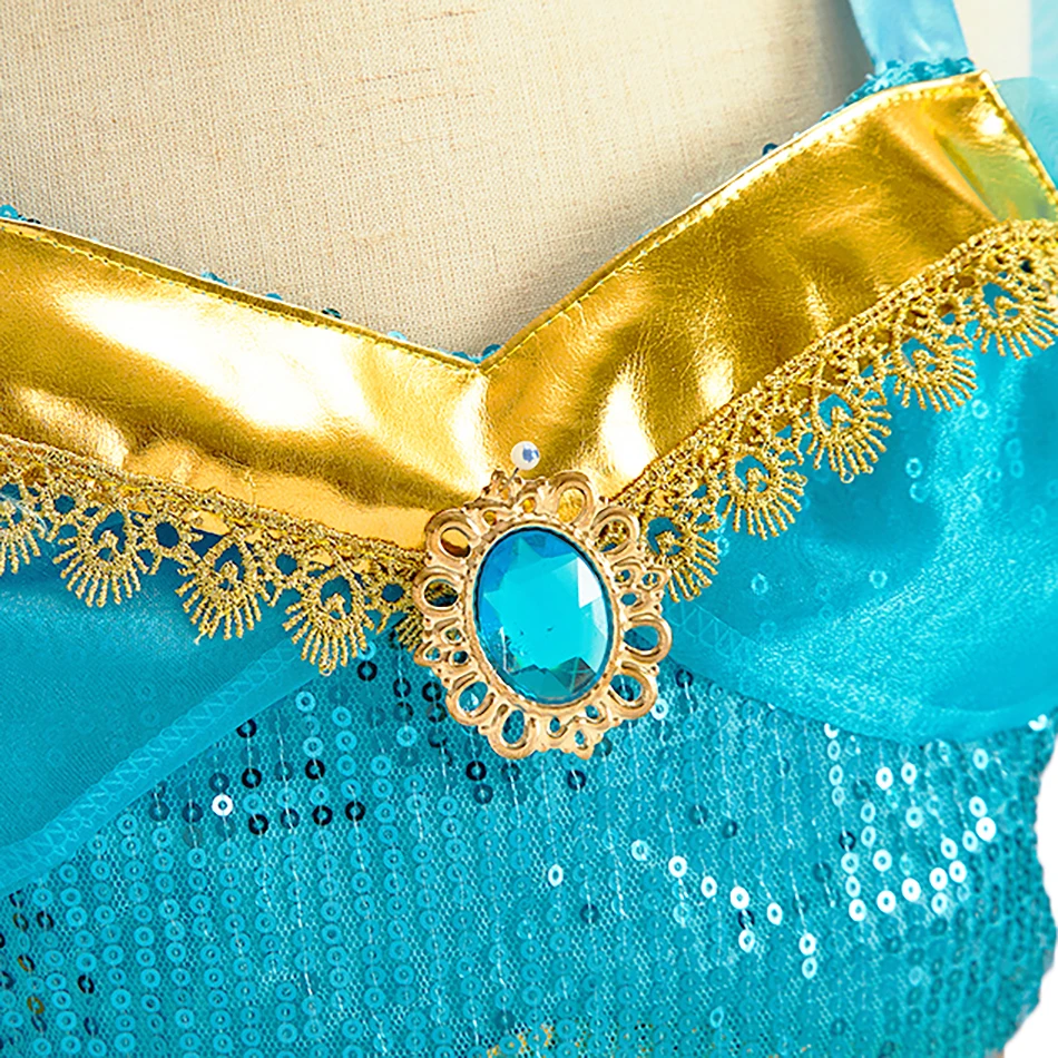 Kinder Arabische Prinzessin Kleid Mädchen Halloween Jasmin Kostüm Kinder Karneval Cosplay Party Verkleidung Mädchen Pailletten Festzug Outfit – Detail 6
