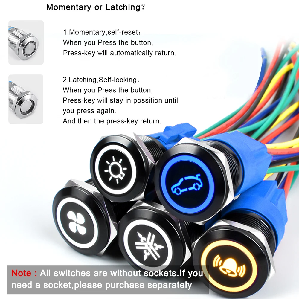 Pulsante Momentaneo 12V - Interruttore Metallico Per Auto O Barca