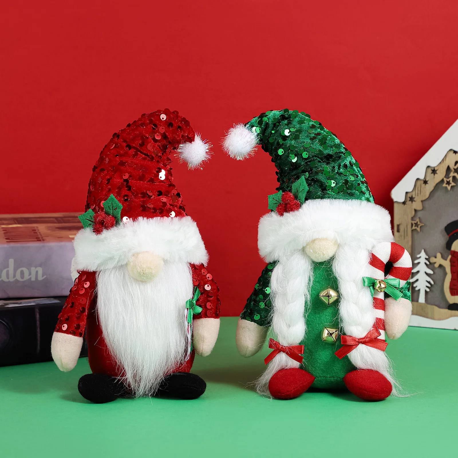 

23cm Christmas Plush Toy Kawaii Rudolph Doll Christmas Gnome Ornament Christmas Decor Sequin Cap Faceless Doll Kids Toy Gift