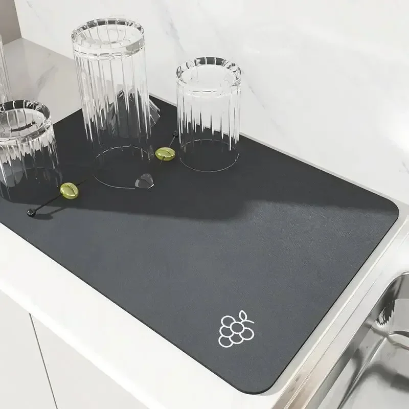 1pcs Tableware Mat Super Absorbent Coffee Plate Large Kitchen Absorbent Drying Pad Quick Drying Drainage Pad Gray Blue 3