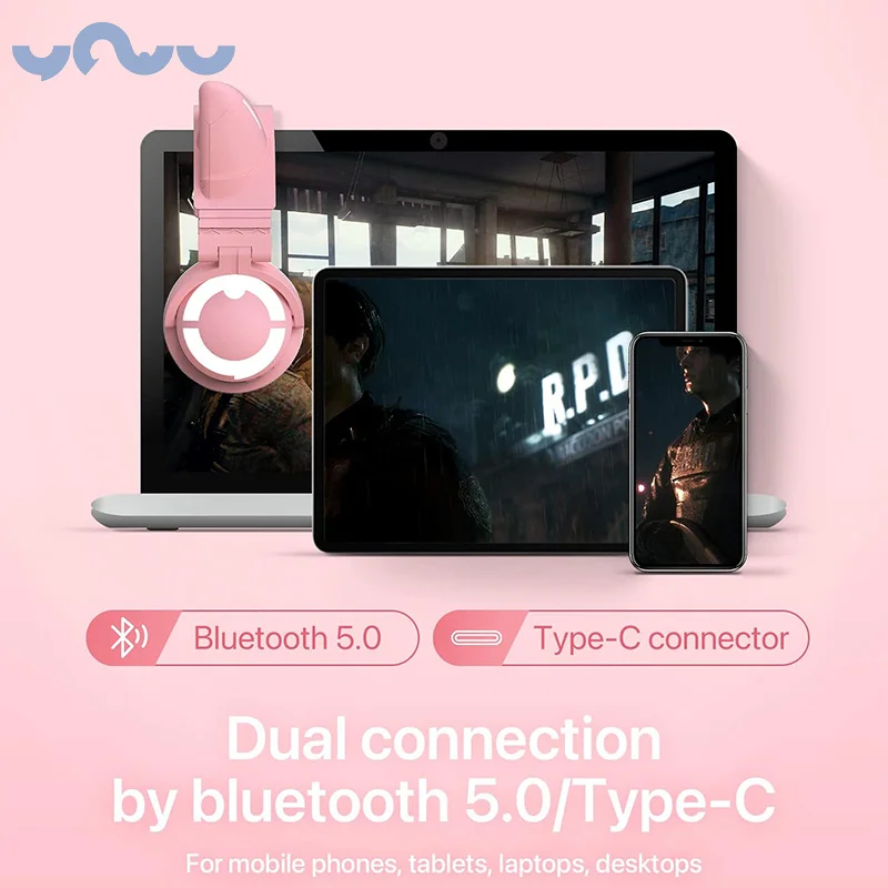 YOWU 3G 무선 게임용 헤드셋, 앱 제어, RGB 조명 7.1 마이크, 블루투스 5.0, 가상 오디오 헤드폰, 전문 헤드셋