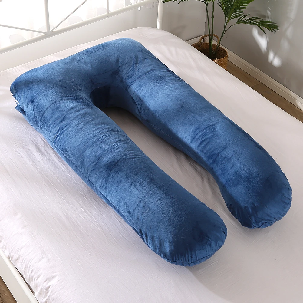Pregnant Women's Pillow Multifunctional Enlarged Widening Pillow Pure Cotton Detachable Washable U-Shaped Waist Protection Blue 3