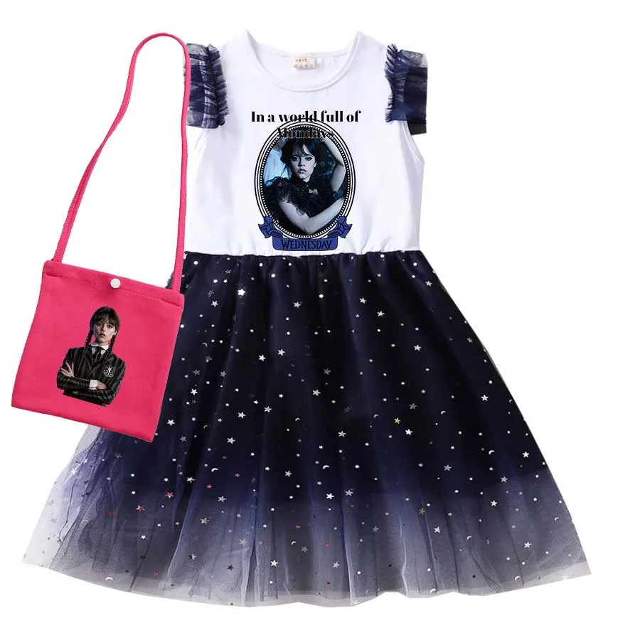 Anime Family Clothes neonate abiti senza maniche con piccola borsa bambini Cartoon Wedding Party Princess Vestidos