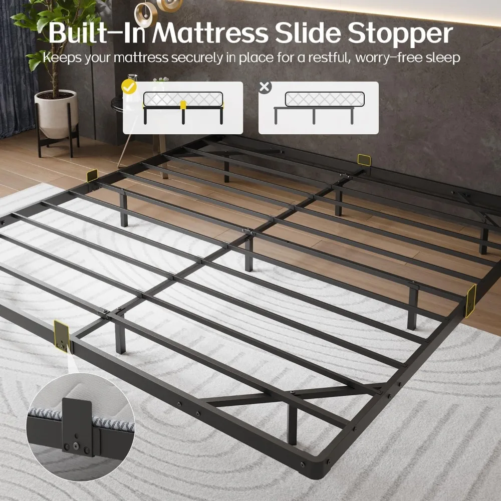 King Size Bed Frame, with LED Lights, USB Charging Station, Noise-Free, No Box Spring Needed, Bed Frame 3