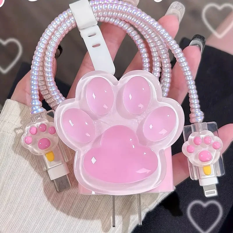 3D Cat Paw Design Charger Cable Protector For IPhone 15 14 13 12 18W 20W cable protector cable wire protector charger protective cover charger protector charger protective case phone adapter protector