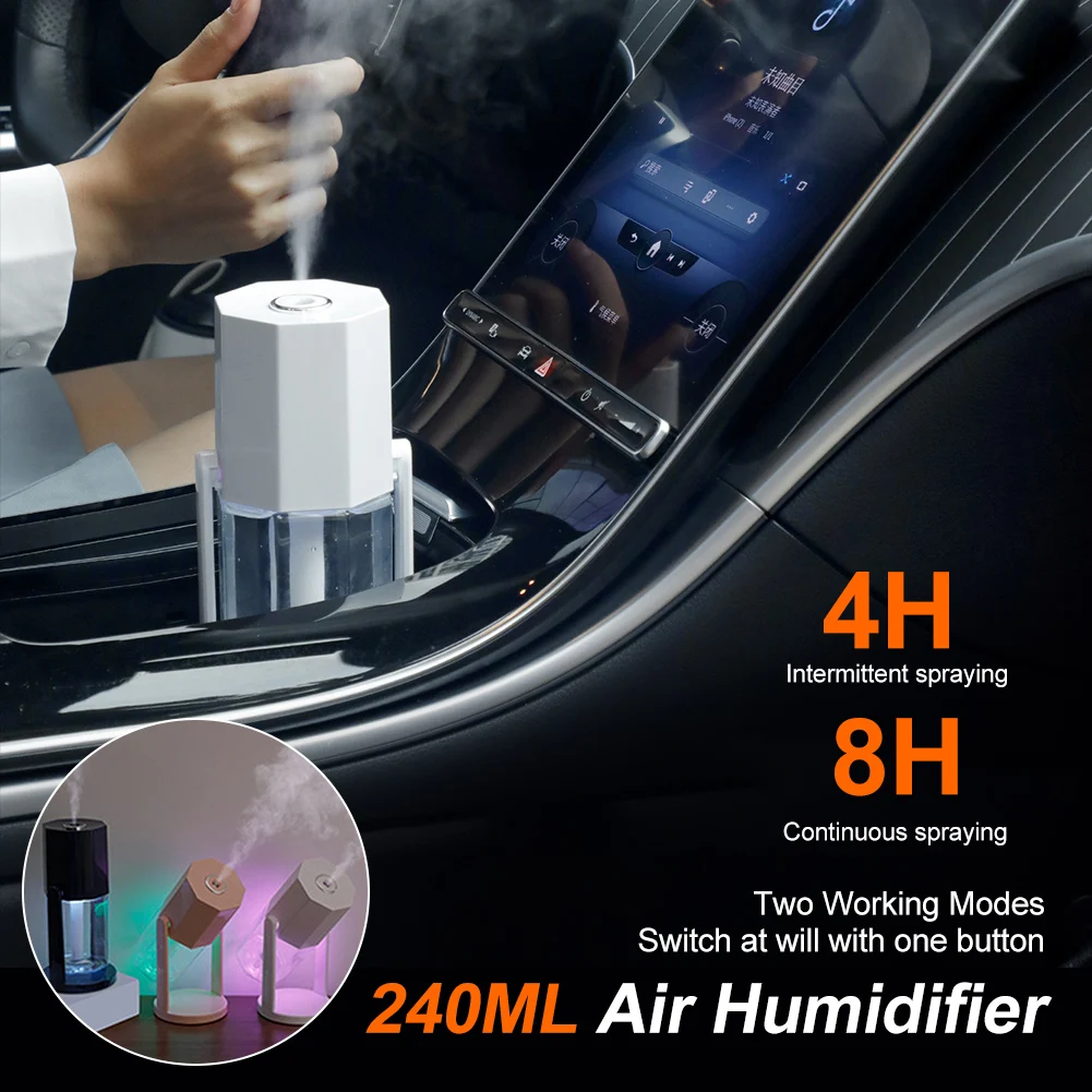 

240ml Air Humidifier Diffuser Portable Mini USB Car Humidifier 35°Adjustable Aromatherapy Diffuser Cool Mist Maker Home Purifier