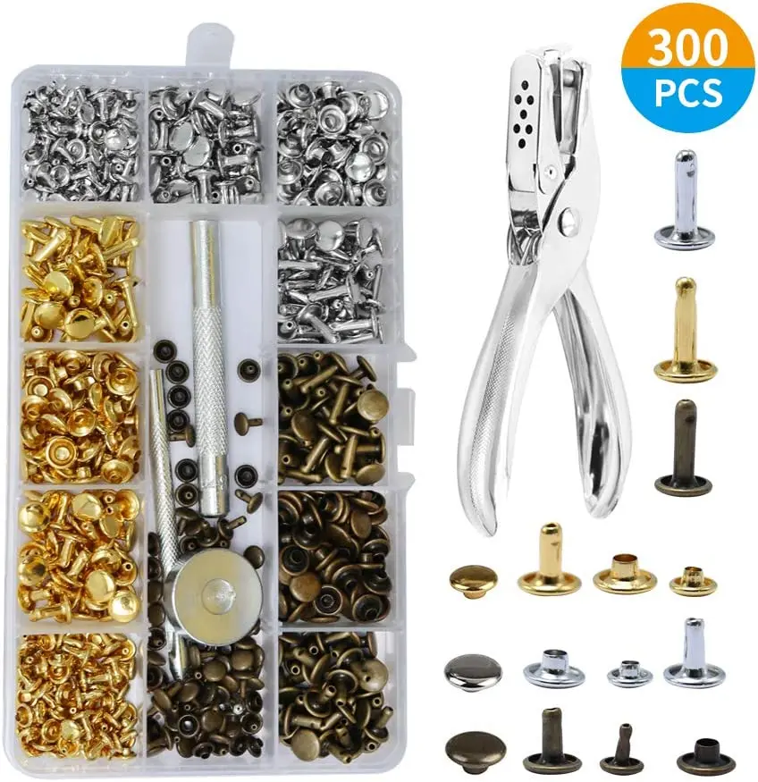 

Metal Double Cap Rivets Studs Round Rivet for DIY Leather Craft Bag Belt Clothing Garment Shoes Pet Collar Fixing Tools