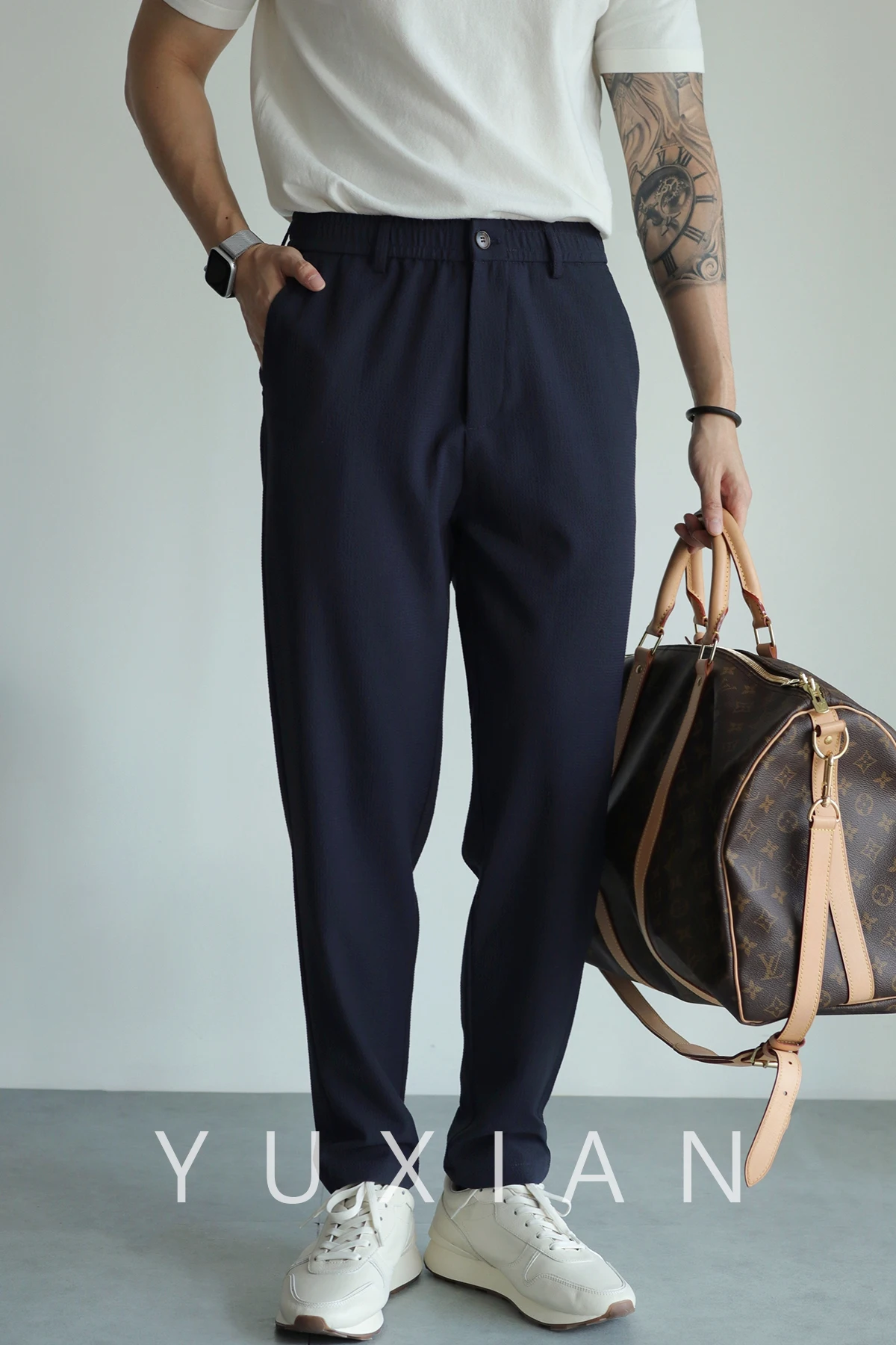 YUXIAN Cool And Wrinkle Resistant Tapered Cropped Pants With BuBBle Wrap