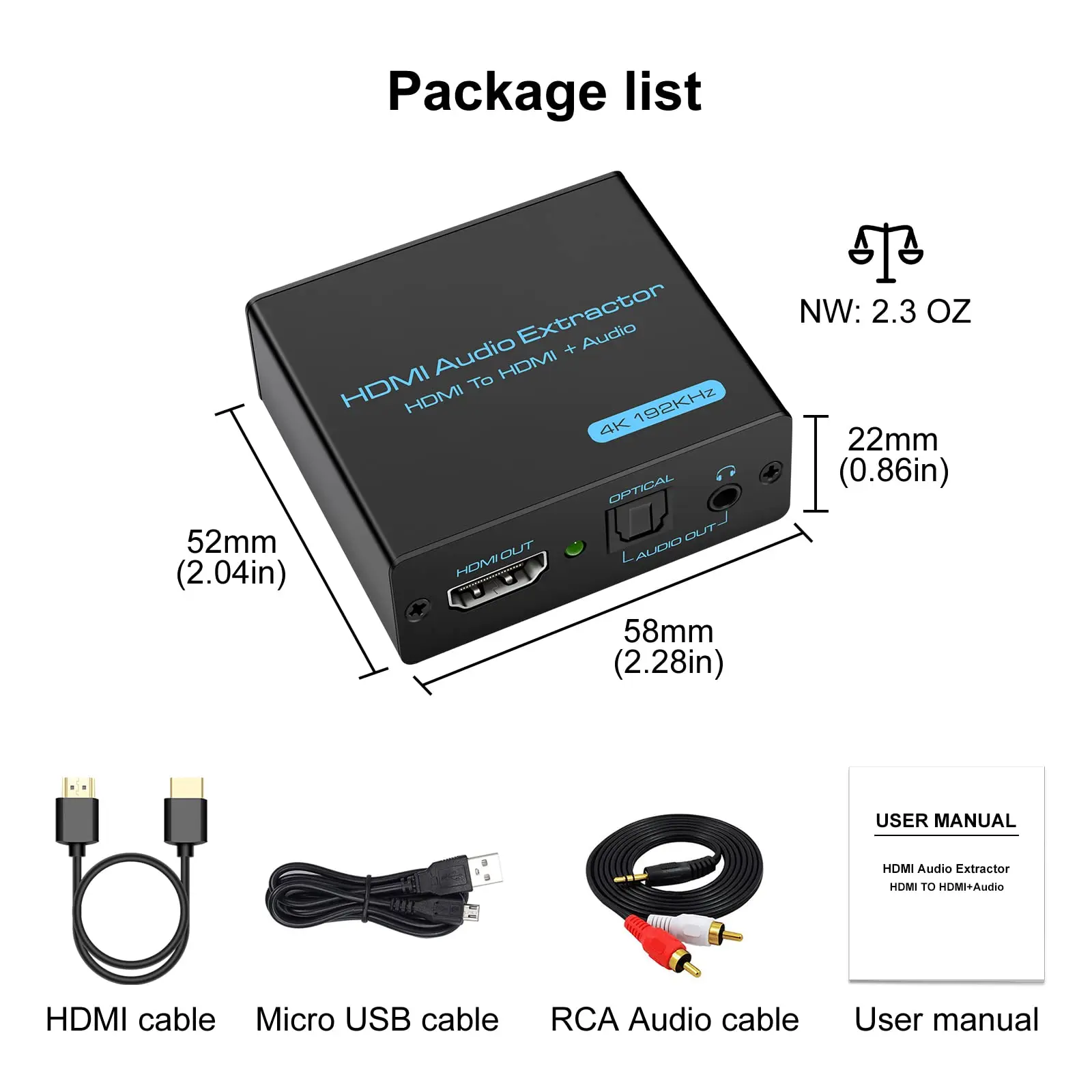 Inseritore Audio HDMI Con Supporto Ottico TOSLINK E Jack 3.5mm AUX, 4K@60Hz 18Gbps HDR HDCP2.2, Per Aggiungere Audio Da Fonti Esterne