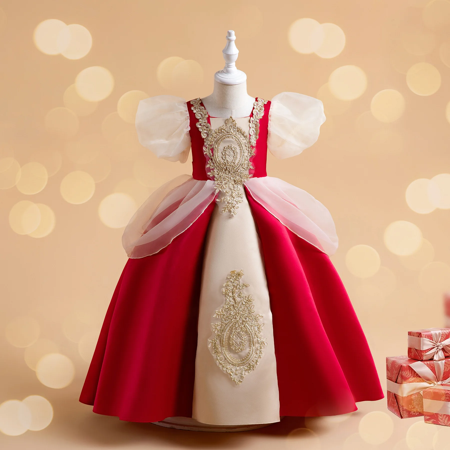 

2024 New Bow Christmas Baby Girl Dresse Infant1st Birthday Party Wedding Prom Kids Dresses For Girl Lace Flower Princess Gown