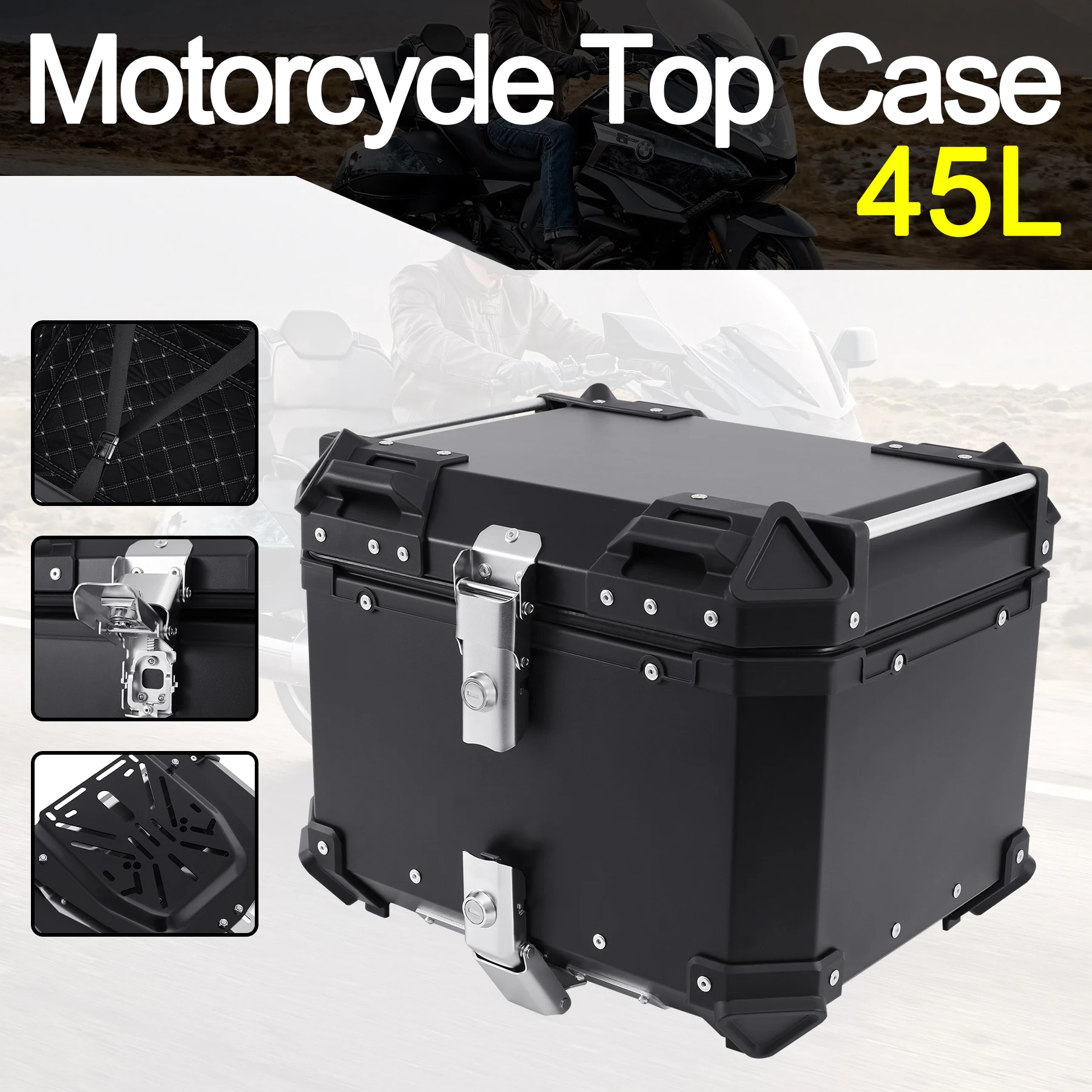 

45L Motorcycle Top Case Hard Motorcycle Trunk Tail Box Luggage Waterproof Rear Trunk For Helmet Storage Tool For BMW Harley