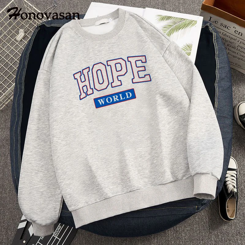 

Honovasan Korean High Street Sweatshirt Male Autumn Soft Long Sleeve Letter Printed Pullover Men New Casual Loose O-neck Hoodies
