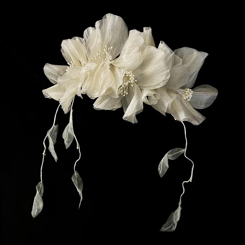 Flower Wreath Pearls Headband Leaves Hairbands Handmade Wedding Hair Accessories For Women Bride Crystal Head Jewelry