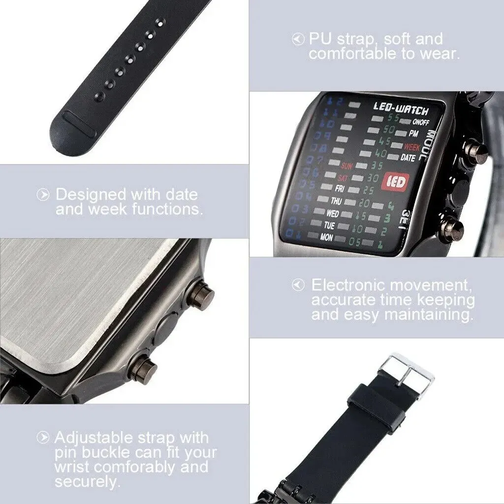 Binary Led Watch Creative Waterproof Business Electronic Watch Mens Trend Luminous Gift Sports Couple Date Time Display Watch 3 Binary Led Watch Creative Waterproof Business Electronic Watch Mens Trend Luminous Gift Sports Couple Date Time Display Watch 3