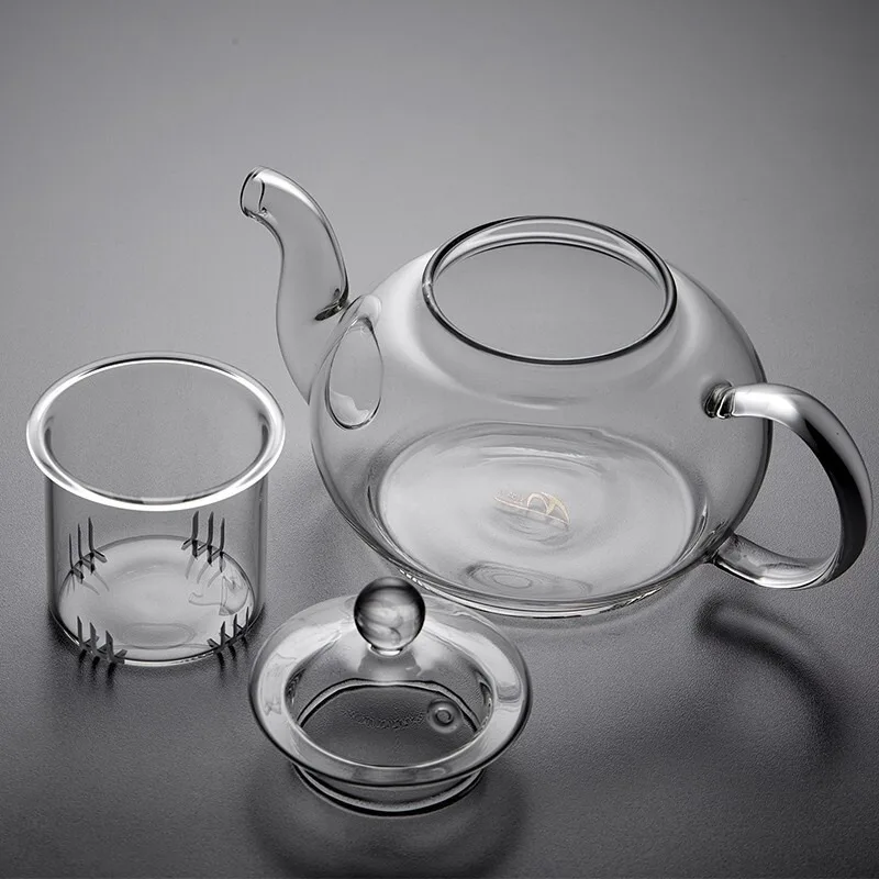 HMLOVE Heat Resistant Glass Teapot With Stainless Steel Tea Strainer Infuser Flower Kettle Kung Fu Teawear Set Puer Oolong Pot