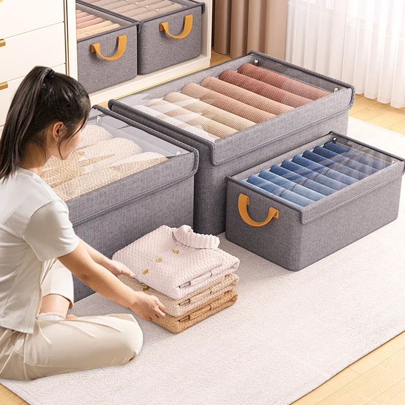 Collapsible Clothing Organizer Folding Clothes Storage Basket with Cover Metal Frame Underwear Storage Box Wardrobe Organizer 5