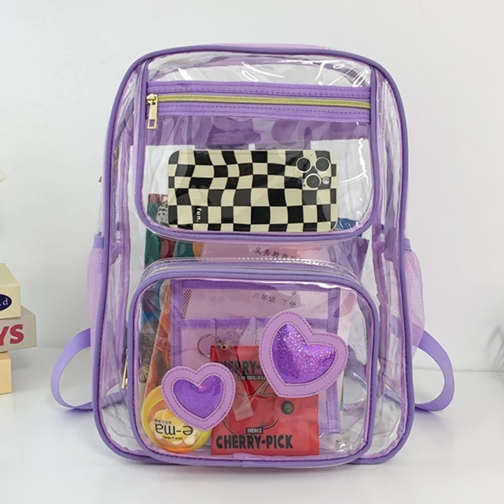 Rinooau Clear Backpack For School - Heavy Duty Thick PVC Transparent Bookbag, Large See-Through Backpack For Girls & Women