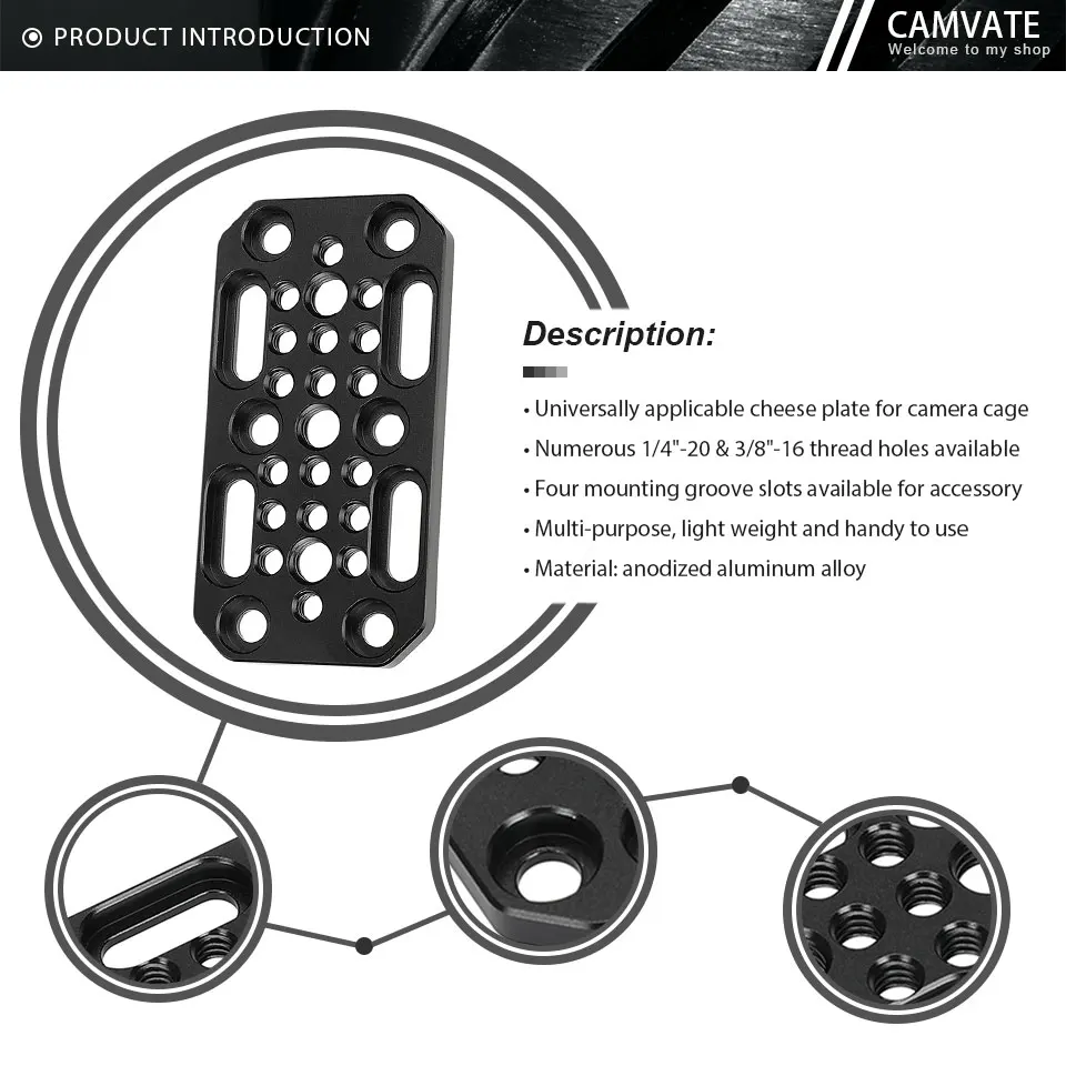 Multihole Cheese Plate Camera Mount Expansion Board With 1/4" & 3/8" Mounting Po