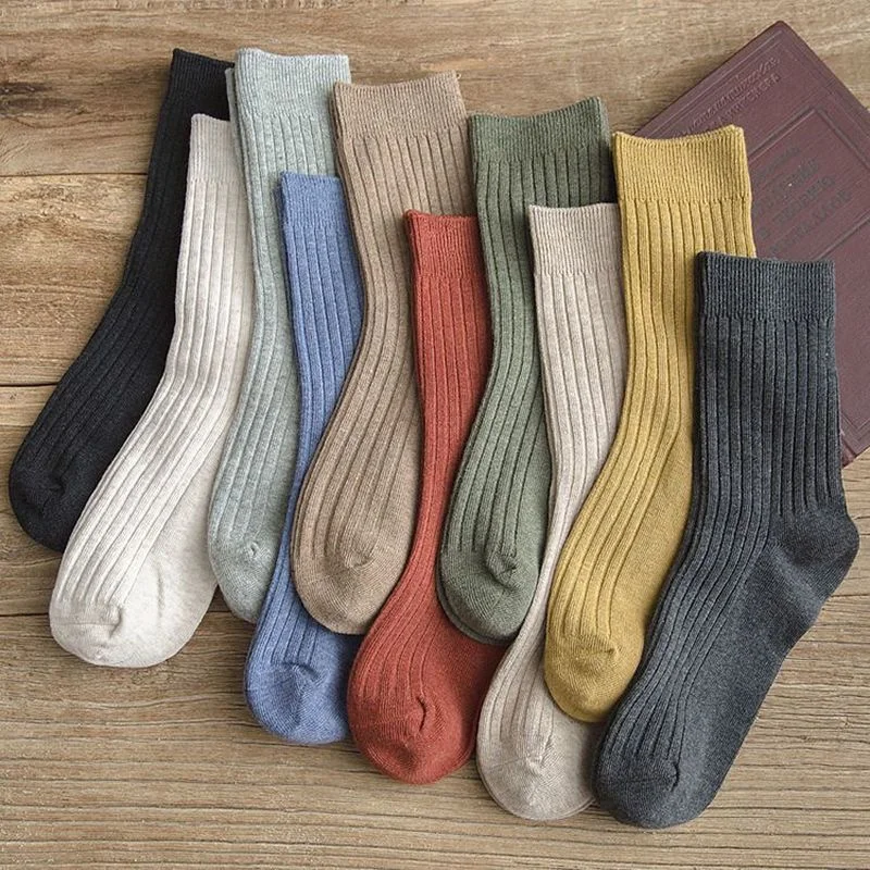 

Women Cotton Socks Elegant Retro Long Solid Color Sock Breathable Japanese Style Casual Heap Heap Socks