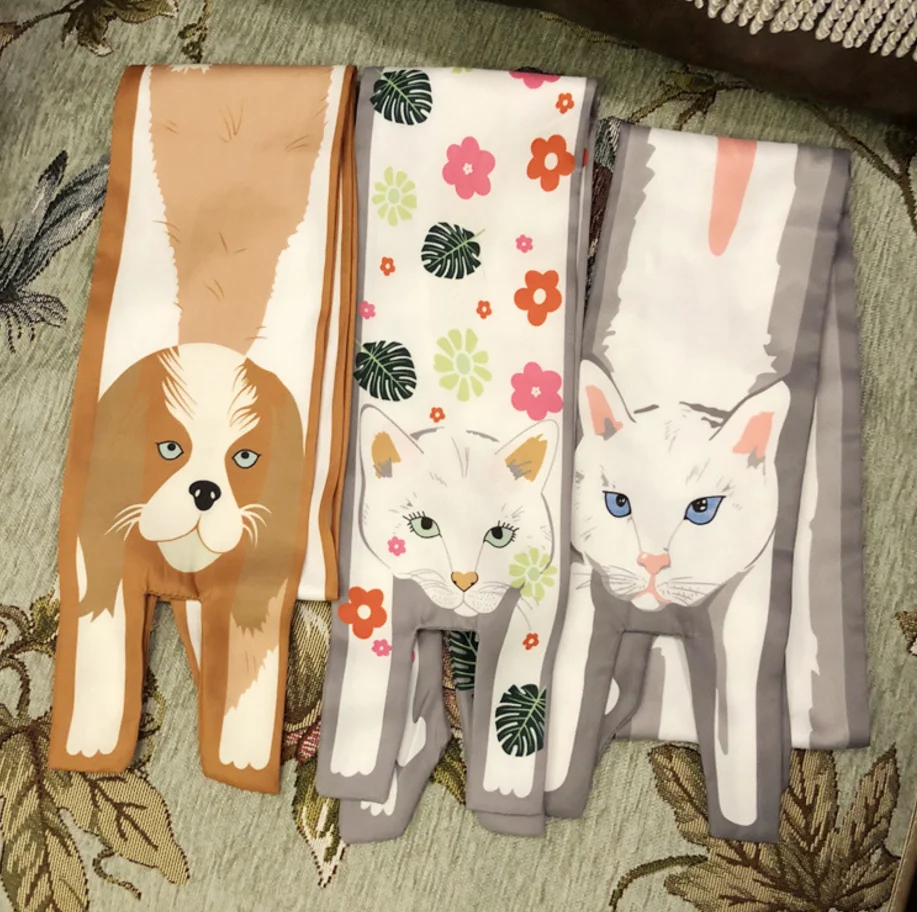 120CMx10CM Hot Scarves Three-dimensional Animal Silk Scarf Tiger Cat Dog Parent-child Scarf Unique Design Collocation Bag G