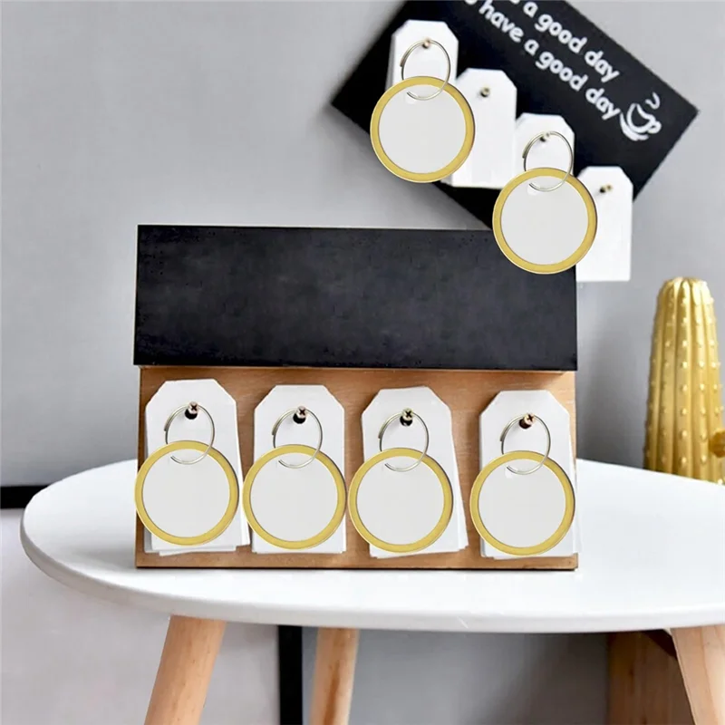 Ol-180 PCS 금속 림 태그 자동차 열쇠 및 문 열쇠용 금속 링이 있는 열쇠 태그, 화이트 & 골드
